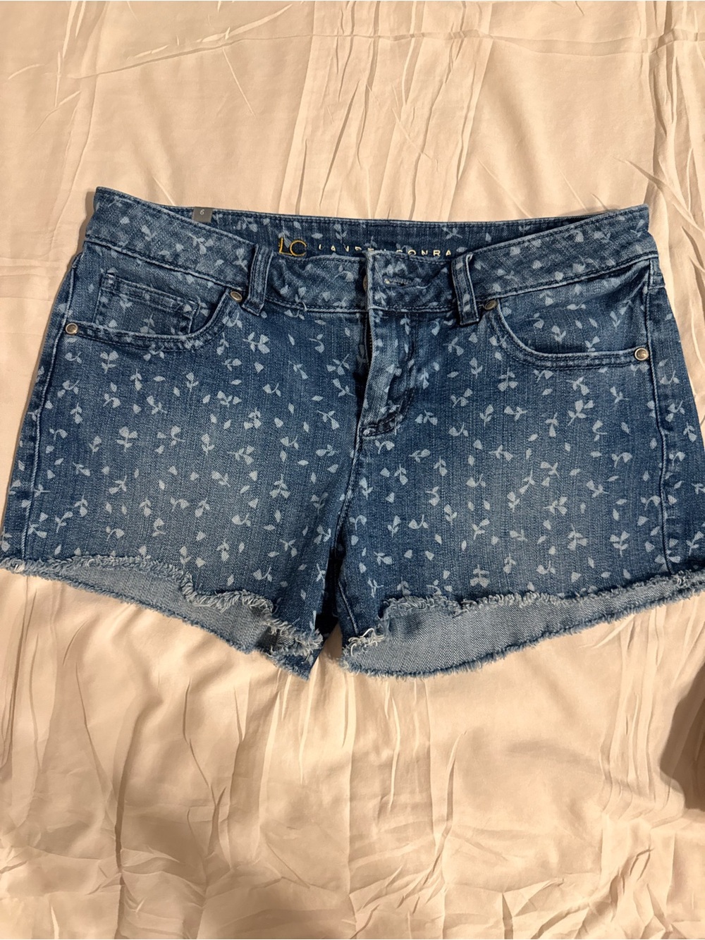 LC Lauren Conrad Blue Denim Floral Jean Shorts